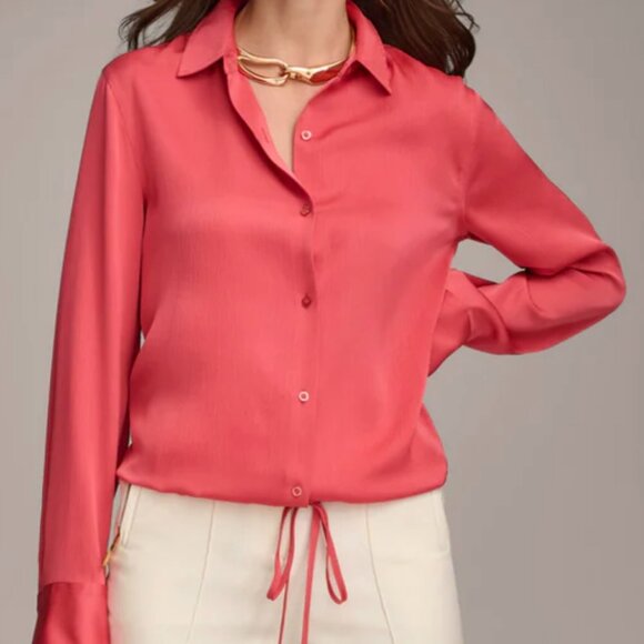 Donna Karan Tops - Donna Karan | Silky Long Sleeve Coral Blouse Sz Medium